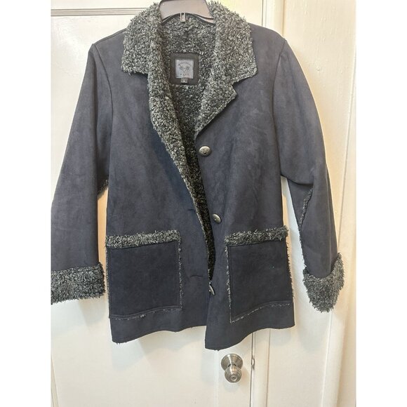Wooly Bully Wear Large Suede Jacket Black Warm Long - Picture 1 of 6